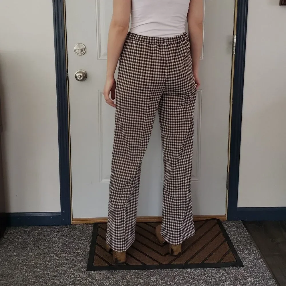70s Deadstock Brown Plaid Pleated‎ Pants - Picture 3 of 6
